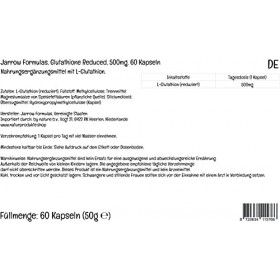 Jarrow Formulas, L-Glutathion, 500mg, Hautement Dosé, 60 Capsules végétaliennes, Testé en Laboratoire, Végétarien, Sans Soja,