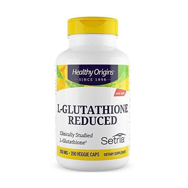 Healthy Origins, L-Glutathione Reduced L-Glutathion Réduit , 250mg, 150 Capsules végétaliennes, Testé en Laboratoire, Végéta