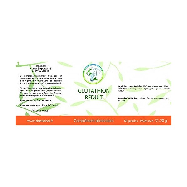 Planticinal Glutathion GSH 400mg - 1 pot