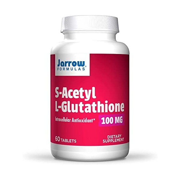 Jarrow Formulas, S-Acetyl-L-Glutathione, 100mg, 60 Comprimés végétaliens, Testé en Laboratoire, Sans Gluten, Sans Soja, Végét