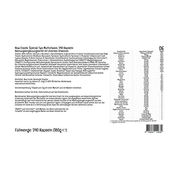 Now Foods, Special Two Multivitamin, 240 Capsules végétaliennes, Testé en Laboratoire, Sans Gluten, Végétarien, Sans OGM