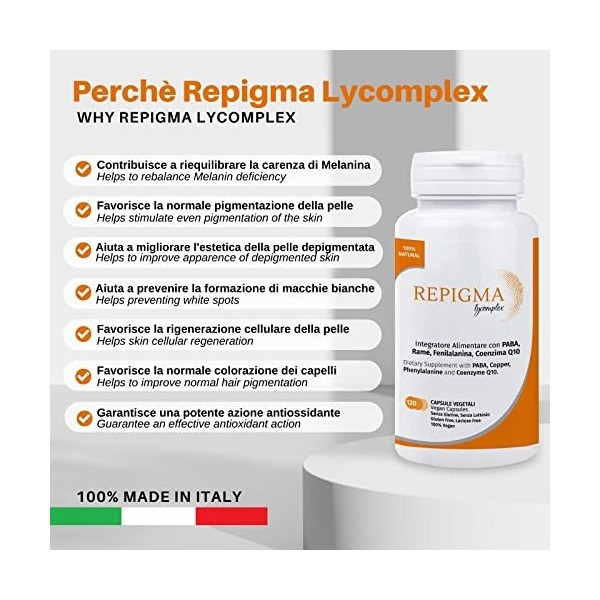 Repigma Lycomplex – Complément alimentaire utile dans le traitement du vitiligo et des taches blanches de la peau – Boîte de 