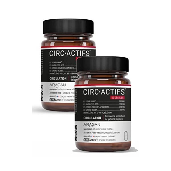 SYNACTIFS - CIRCActifs Circulation - Diminue la sensation de jambes lourdes - Complément alimentaire - Lot de 2 x 60 Gélules