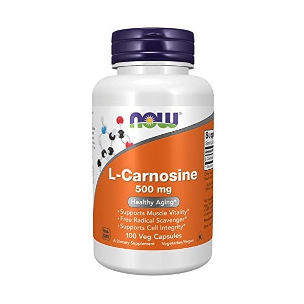 Now Foods, L-Carnosine, 500 mg, 100 Gélules végétaliennes, Testé en Laboratoire, Acide Aminé, Sans Soja, Sans Gluten, Végétar