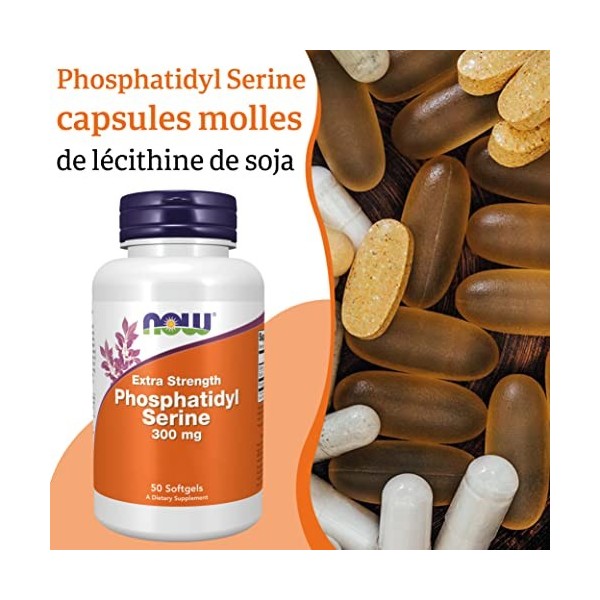 Now Foods, Phosphatidylsérine, 300mg, Hautement Dosé, 50 Capsules molles, Testé en Laboratoire, Sans Gluten, Sans OGM