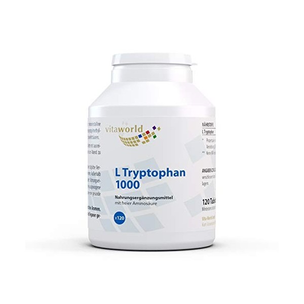 Vita World Pack de 3 L-Tryptophane 1000mg 120 tablettes végétariennes Made in Germany