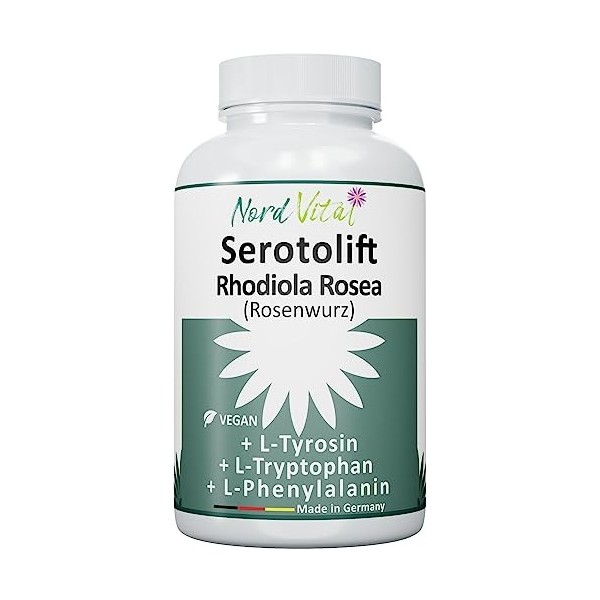 NOUVEAU! Serotolift -Précurseurs de la sérotonine et de la dopamine -Rhodiola Rosea, L-tryptophane, L-tyrosine, L-phénylalani