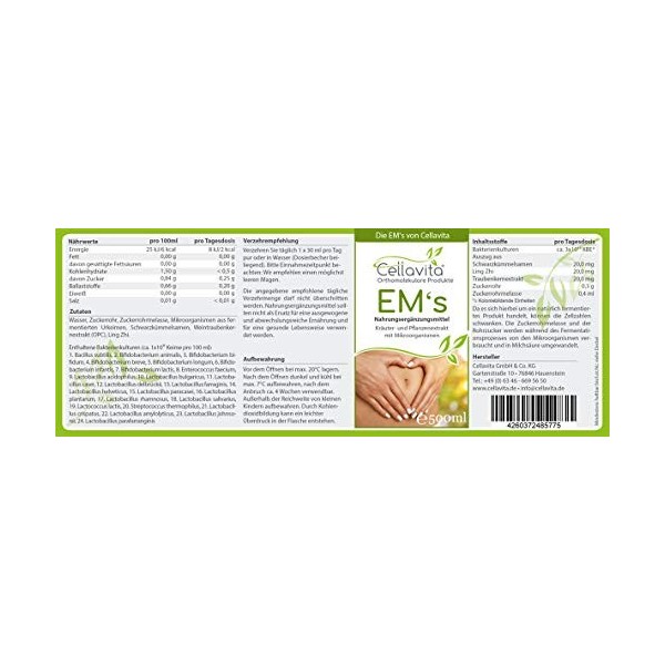 Cellavita Micro-organismes efficaces EMs - Homme et intestinal - plus de 24 cultures de baktieries - Qualité pure - 5 x 5