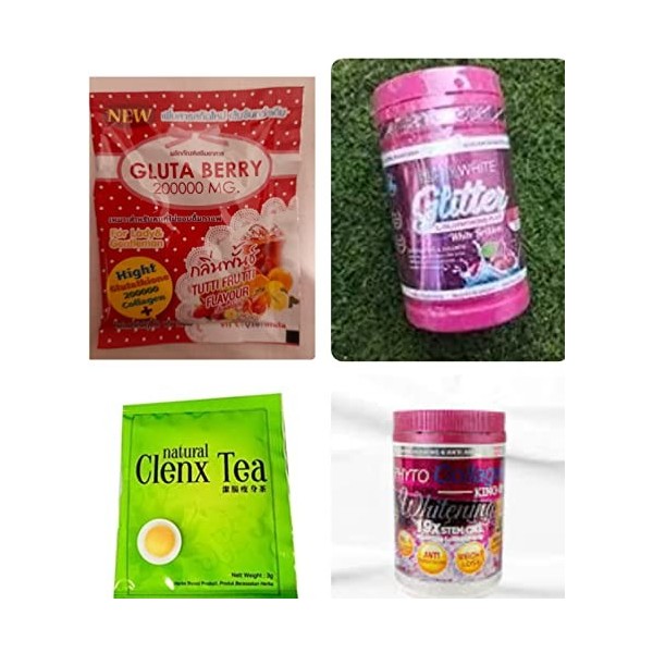 Gluta White glitter glutathion collagène, phyto collagène Booster shine tâches 1 thé detoxifiant, 1 sachet gluta berry