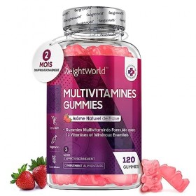 Gummies Multivitamines et Minéraux -120 Gummies Au Goût Naturel Fraise - Avec 13 Vitamines Minéraux Essentiels : Vitamine A, 