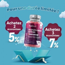 Gummies Multivitamines et Minéraux -120 Gummies Au Goût Naturel Fraise - Avec 13 Vitamines Minéraux Essentiels : Vitamine A, 