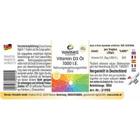 Vitamine D3 en gouttes 50 ml - 1000 I.U. 25µg par goutte, cholécalciférol | Warnke Vitalstoffe