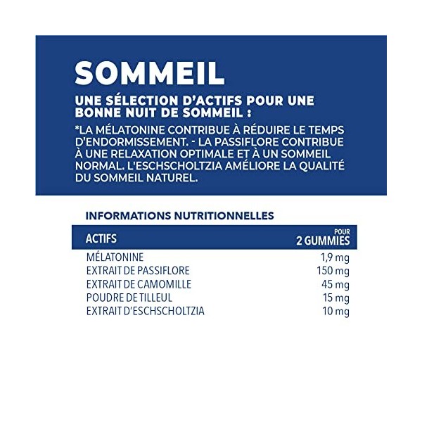 Complément Alimentaire Sommeil -15 jours Gummies Sommeil favorisant lEndormissement et la Qualité du Sommeil- Mélatonine- 30