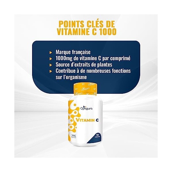 OPTIGURA - Vitamine C 1000 - Formule d’Acide L-Ascorbique Source de Vitamine C - 90 Comprimés