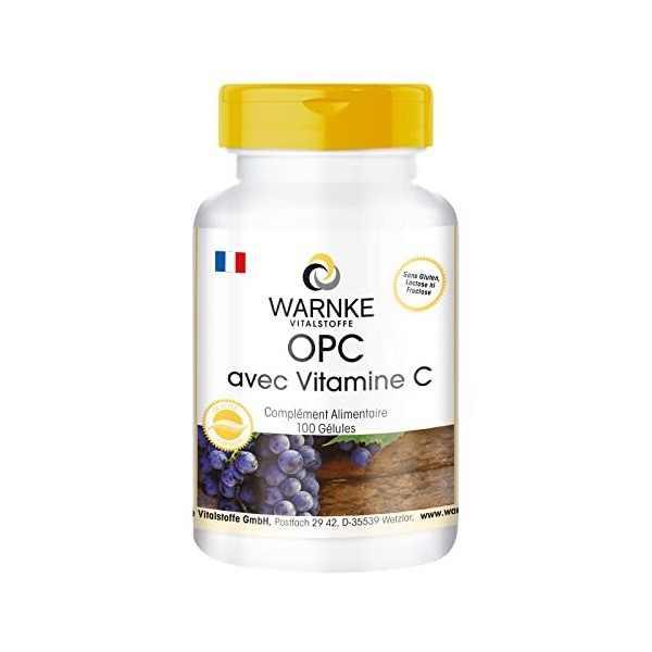 OPC 60 mg - 100 gélules - Végétarien - Avec vitamine C - 200 mg dextrait de peau de raisin | Warnke Vitalstoffe