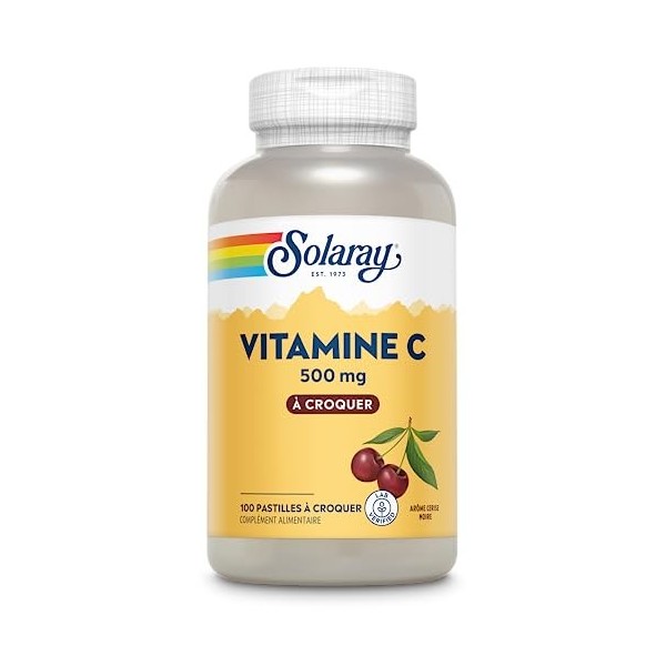 Solaray Vitamine C à croquer 500 mg | Arôme cerise noire naturel | 30 pastilles