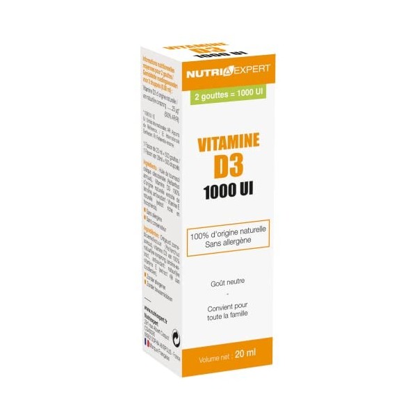 NUTRIEXPERT - VITAMINE D3 NATURELLE 1000 UI - 100% dorigine naturelle - Contribue à labsorption du calcium et du phosphore 