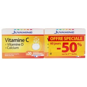 Juvamine Vitamine C Vitamine D Calcium Lot de 2 x 30 Comprimés Effervescents