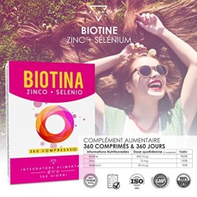 BIOTINE CHEVEUX - 360 COMPRIMÉS 12 mois | Complement Alimentaire | Pousse Cheveux, avec Biotine, Zinc, Sélénium | Vitamine2