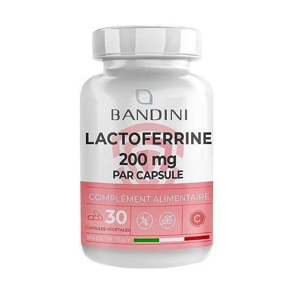 Bandini® LACTOFERRINE 200mg par Capsule 30 Capsules - Gélules Hautement Dosées avec 60mg de Vitamine C - Lactoferrin PURE p