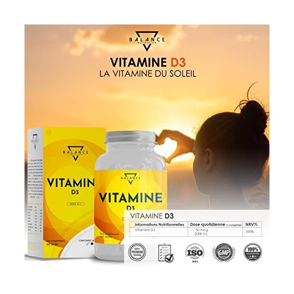 VITAMINE D3 2000UI - 360 COMPRIMÉS 12 mois | Vitamine D | Vitamine D Naturelle | Bien-être des Os, des Dents, des Muscles e