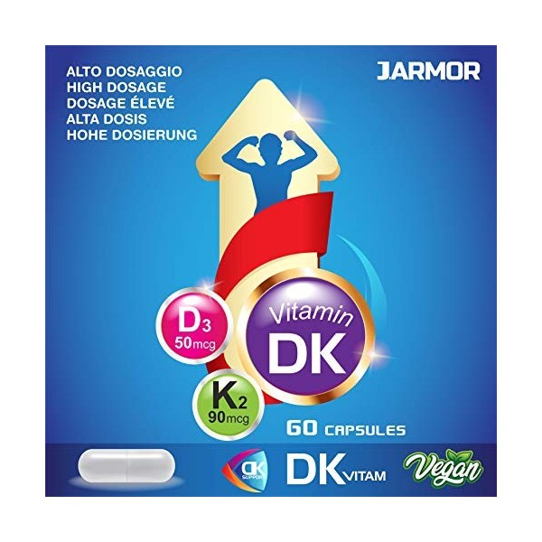 J.Armor Vitamine D3 + K2 MK7 D K Vegan Homme et Femme 60 gélules pendant 60 jours Vegan