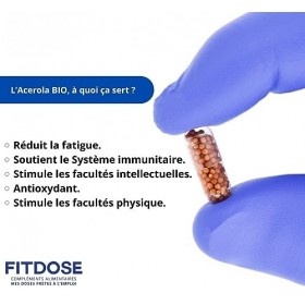 FITDOSE-ENERGIE – Complément alimentaire Vitamine C Acérola Bio – Cure de 1 mois prêt à l’emploi - Réduit la fatigue et Souti