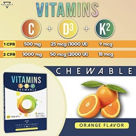 VITAMINE C+D3+K2 - 60 COMPRIMÉS À CROQUER, SAVEUR DORANGE | Vitamine Enfant | Vitamine C | Vitamine D | Vitamine D3 K2 | Vit