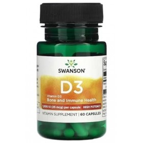 Swanson Vitamine D-3 1000 IU - 60 capsules | Renforcement des Os et du Système Immunitaire - Complément Alimentaire Essentiel