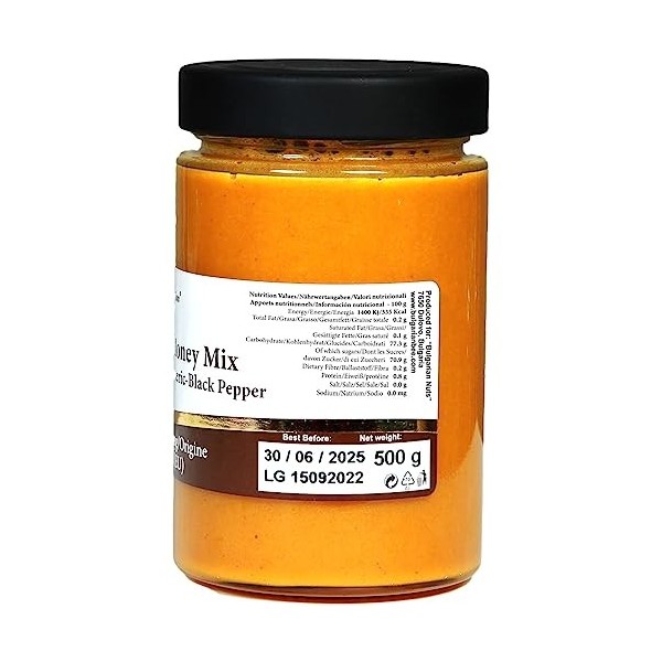 500 g Miel avec Gingembre, Curcuma, Poivre Noir, non chauffé, immunostimulateur naturel