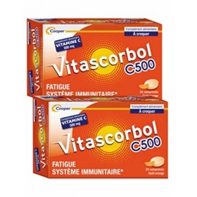 Vitascorbol Vitamine C 500 mg à croquer Goût Orange - Lot de 2 Boites de 24 Comprimés