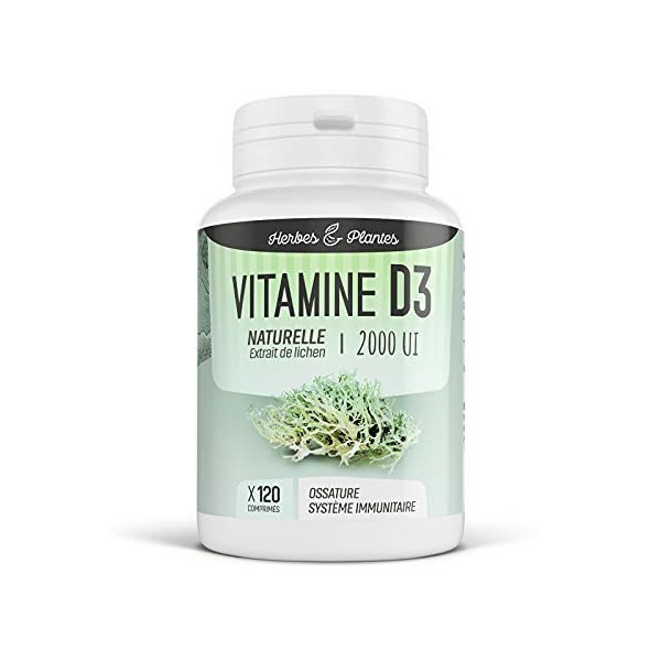 Vitamine D3 Naturelle et Végétale - Extrait de Lichen - 2000ui - 120 Comprimés - Herbes et Plantes