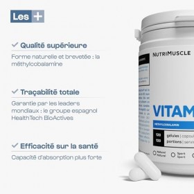 Vitamine B12 | Forme brevetée : Méthylcobalamine • Protection du système cardiovasculaire et nerveux • Vegan | Nutrimuscle | 