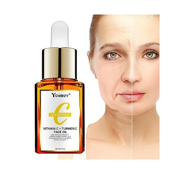 Vitamine C pour le visage - Sérums de curcuma,Essence hydratante, 0,5 Fl. Oz Skin Care Essence pour éclaircir et hydrater la 