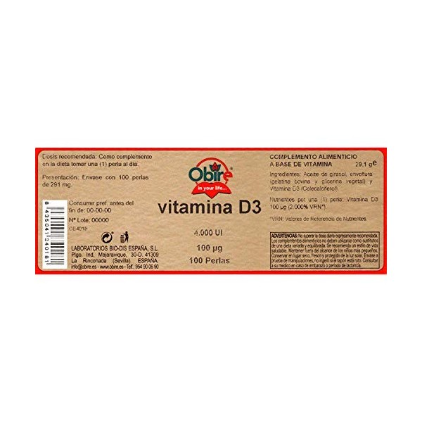 Obire Vitamine D3 4000ui 100perl, Noir, Standard