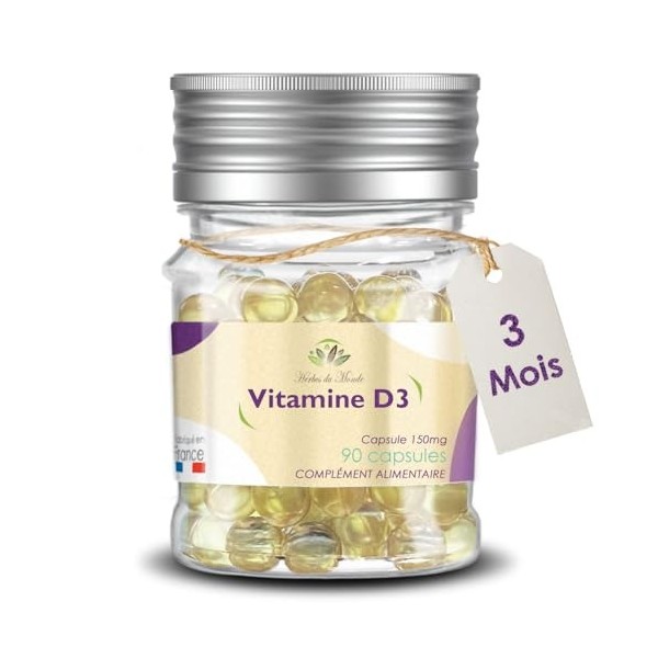 Herbes du Monde - Vitamine D3 – Complément alimentaire - 1 boite de 90 Capsules