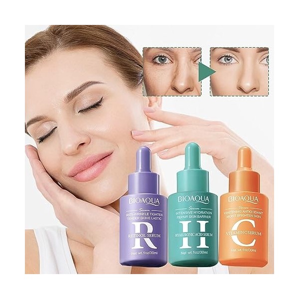 Visage Vitamine C | Sérums à lacihyaluronique - Essence hydratante 3PCS pour une hydratation en profondeur, un teint uniform