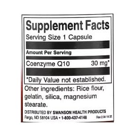 Swanson CoQ10 Coenzyme Q10 30mg - 60 Capsules | Supplément Haute Absorption pour la Santé Cardiaque et Énergétique