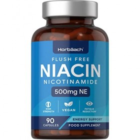 Vitamine B3 Niacine 500 mg | 90 Gélules Végétaliennes | Capsule Supplément de Nicotinamide sans Rinçage | Réduction de la Fat