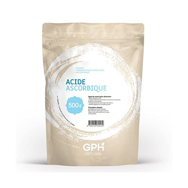 Gph diffusion Acide Ascorbique • Vitamine C • Cuisine • Conservateur Alimentaire • ANTIOXYDANT • Sachet refermable de 500g