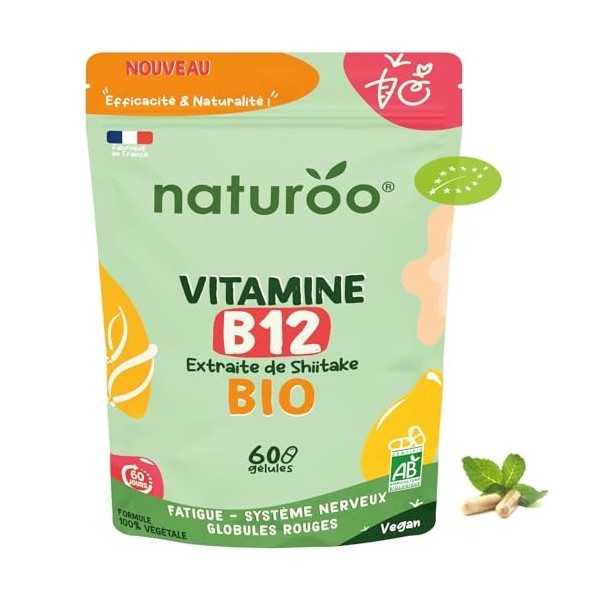 Vitamine B12 Bio | Naturelle et Végétale | Premium & Vegan | 60 gélules 2 mois | B-12 pour Hommes et Femmes | Extraits de S