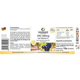 OPC 500 mg - dextrait de pépins de raisin avec 500mg OPC & 100mg Vitamine C - hautement dosé - végétalien - 120 comprimés | 