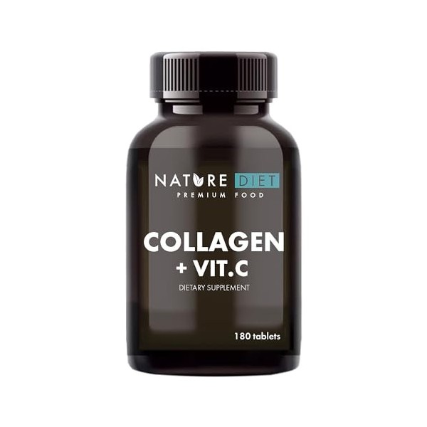 Nature Diet - Collagène avec vitamine C, 180 comprimés, 500 mg | Hydrolysat de collagène