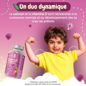 Calcium + Vitamine D3 Gummies, 90 Gummies Pour Enfants Dès 3 à 12 Ans - Arômes Naturels de Fraise et de Vanille - 320 mg de
