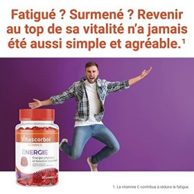 VITASCORBOL - GOMMES ÉNERGIE - Complément alimentaire Multivitamines – 12 Vitamines – 5 Minéraux - Ginseng - Fatigue et systè