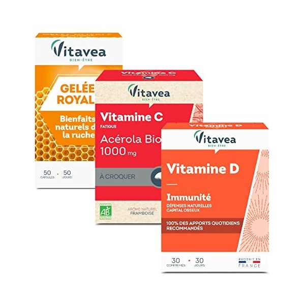 Vitavea - Pack Défenses naturelles, Immunité et Fortifiant - Lot de 3 compléments alimentaires : Vitamine D + Vitamine C 1000