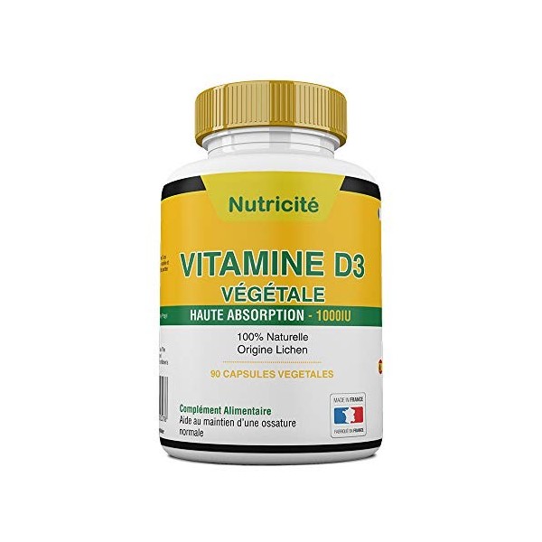 Vitamine d3 1000 ui Fabriquée en France – Soulage les douleurs articulaires et osseuses – Stimule lenergie et le moral – Enf