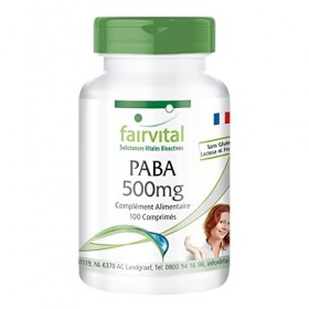 Fairvital | PABA 500mg Vitamine B-10, acide para-aminobenzoïque 100 comprimés VEGANs - contre les rides, protection de la p