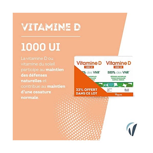 Vitavea - Vitamine D 1000 UI - Complément Alimentaire Défenses naturelles, Immunité - Défenses Naturelles Renforcées, Maintie