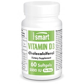 Vitamine D3 5000 IU - Dosage Puissant & Forme Biodisponible - Soutient le Système Immunitaire, les Os et le Coeur - Permet un